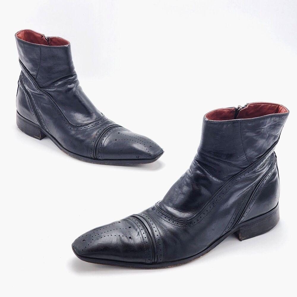 Jo Ghost Vintage HTF Semi-Brogue Leather Ankle Boots Black Men's Size 40 EU